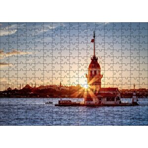 Boğaz Kız Kulesi Ve Günbatımı Puzzle Yapboz Mdf Ahşap 255 Parça
