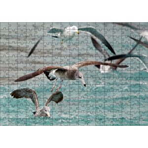 Martılar Ve Dalgalı Deniz Arka Plan Puzzle Yapboz Mdf Ahşap 255 Parça