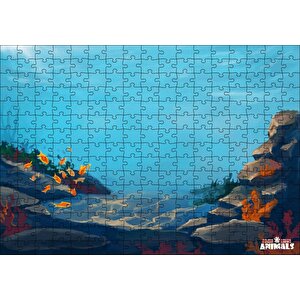 Okyanus Dibinde Turuncu Balıklar Kum Ve Kayalar Puzzle Yapboz Mdf Ahşap 255 Parça