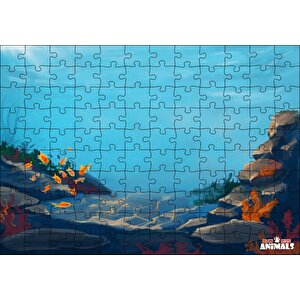 Okyanus Dibinde Turuncu Balıklar Kum Ve Kayalar Puzzle Yapboz Mdf Ahşap 120 Parça