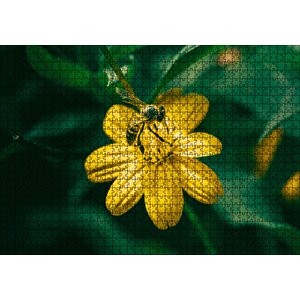 Sarı Çiçekten Polen Toplayan Arı Puzzle Yapboz Mdf Ahşap 1000 Parça