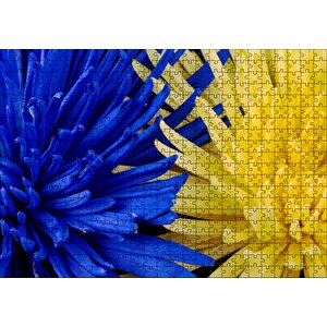 Sarı Ve Mavi Çiçekler Yanyana Yakın Çekim Puzzle Yapboz Mdf Ahşap 500 Parça