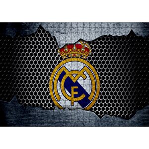 Real Madrid Logo Gri Siyah Petek Zemin Puzzle Yapboz Mdf Ahşap 500 Parça