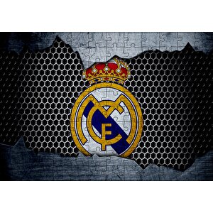 Real Madrid Logo Gri Siyah Petek Zemin Puzzle Yapboz Mdf Ahşap 120 Parça