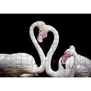 Zarif Boyunlarıyla Beyaz Flamingolar Puzzle Yapboz Mdf Ahşap 255 Parça