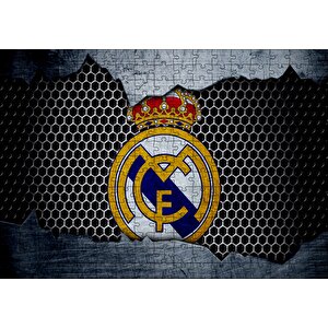 Cakapuzzle Real Madrid Logo Gri Siyah Petek Zemin Puzzle Yapboz Mdf Ahşap
