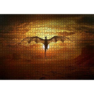 Günbatımında Uçan Efsanevi Ejderha Puzzle Yapboz Mdf Ahşap 1000 Parça