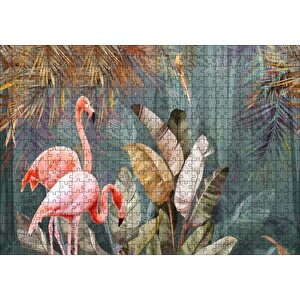 Doğadaki Çift Filamingo Görseli Puzzle Yapboz Mdf Ahşap 500 Parça