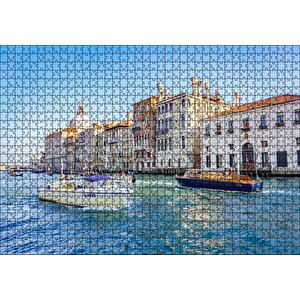 İtalya Venedik Binalar Ve Kanalda Tekneler Puzzle Yapboz Mdf Ahşap 1000 Parça