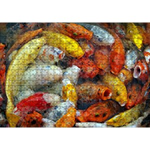Beslenmek İçin Bekleyen Koi Balıkları Puzzle Yapboz Mdf Ahşap 500 Parça