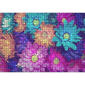 Rengarenk Taç Yapraklı Çiçekler Bir Arada Puzzle Yapboz Mdf Ahşap 1000 Parça