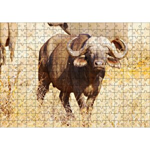 Afrika Bozkırında Bufalo Ve Kuru Otlar Puzzle Yapboz Mdf Ahşap 255 Parça