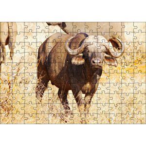Afrika Bozkırında Bufalo Ve Kuru Otlar Puzzle Yapboz Mdf Ahşap 120 Parça