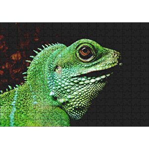Parlak Yeşil Renkleriyle Kertenkele Puzzle Yapboz Mdf Ahşap 255 Parça
