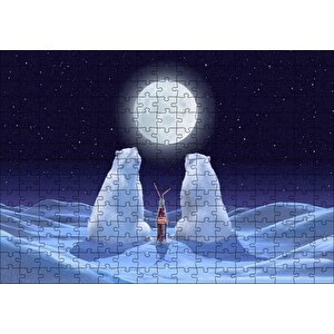 Dolunaya Karşı Kola İçen Kutup Ayıları Puzzle Yapboz Mdf Ahşap 255 Parça