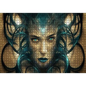 Sürrealistik Kadın Yüzü Ve Siyah Saçları Puzzle Yapboz Mdf Ahşap 1000 Parça