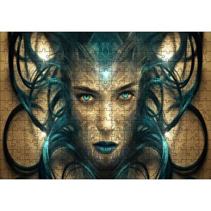 Sürrealistik Kadın Yüzü Ve Siyah Saçları Puzzle Yapboz Mdf Ahşap 255 Parça