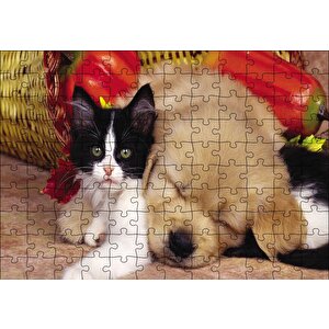 Yavru Kedi Köpek Puzzle Yapboz Mdf Ahşap 120 Parça