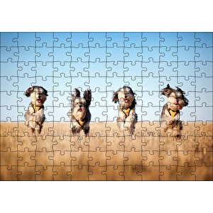 Kuru Otların Arasında Koşan 4 Sevimli Terrier Puzzle Yapboz Mdf Ahşap 120 Parça