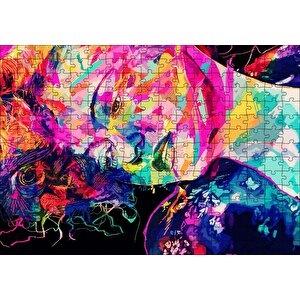 Kadın Yüzü Ve Renk Patlaması Puzzle Yapboz Mdf Ahşap 255 Parça