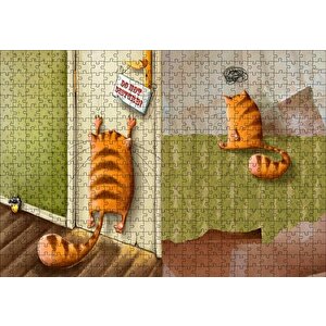 Yaramaz Kedi Rahatsız Etmeyin Yazılı Puzzle Yapboz Mdf Ahşap 500 Parça