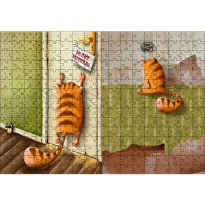 Yaramaz Kedi Rahatsız Etmeyin Yazılı Puzzle Yapboz Mdf Ahşap 255 Parça