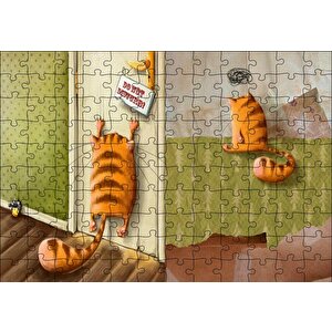 Yaramaz Kedi Rahatsız Etmeyin Yazılı Puzzle Yapboz Mdf Ahşap 120 Parça