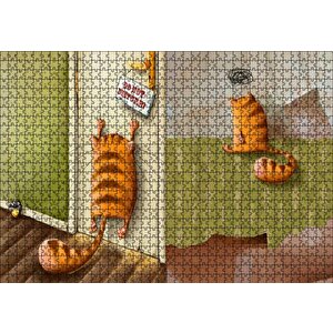 Yaramaz Kedi Rahatsız Etmeyin Yazılı Puzzle Yapboz Mdf Ahşap 1000 Parça