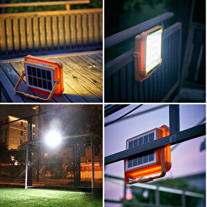 Taşınabilir Projektör Güneş Enerjili Led Çalışma Aydınlatma Ve Çakarlı İkaz Lambası Küçük
