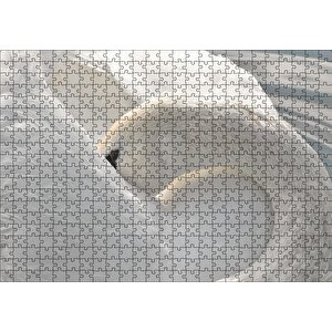 Tüylerini Temizleyen Zarif Beyaz Kuğu Puzzle Yapboz Mdf Ahşap 500 Parça