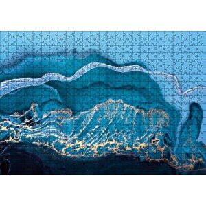 Altın Damarlı Mavi Doku Puzzle Yapboz Mdf Ahşap 500 Parça