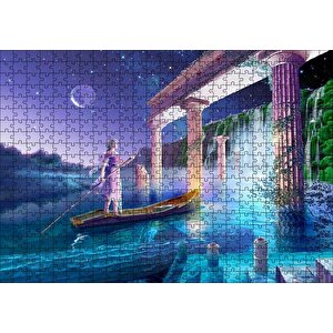 Sularla Kaplı Antik Sütunlar Sandal Ve Kız Puzzle Yapboz Mdf Ahşap 500 Parça