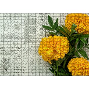 Sarı Çiçekler Ve Bitkisel Şifa Kitabı Yaprakları Puzzle Yapboz Mdf Ahşap 500 Parça