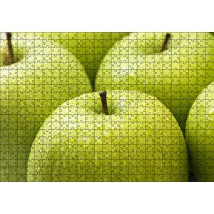 Yeşil Elmalar Ve Su Damlaları Yakın Çekim Puzzle Yapboz Mdf Ahşap 500 Parça