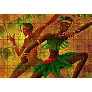 Yeşil Yaprak Elbiseli Dans Eden Afrikalı Kadınlar Puzzle Yapboz Mdf Ahşap 500 Parça
