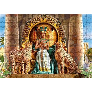 Antik Mısır'da Nefertiti Ve Tahtın Yanında Çitalar Puzzle Yapboz Mdf Ahşap 255 Parça