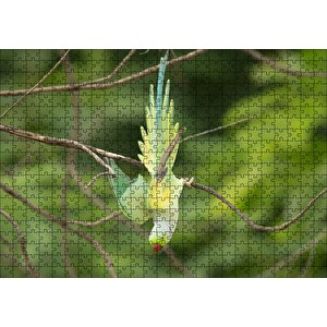 Daldan Aşağı Uçan Sarı Yeşil Papağan Puzzle Yapboz Mdf Ahşap 500 Parça