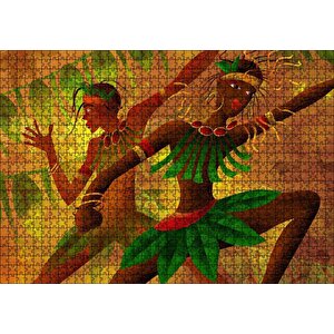 Yeşil Yaprak Elbiseli Dans Eden Afrikalı Kadınlar Puzzle Yapboz Mdf Ahşap 1000 Parça