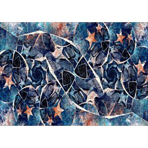 Siyah Daireler Ve Turuncu Yıldızlar Kompozisyon Puzzle Yapboz Mdf Ahşap 255 Parça