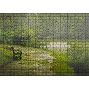 Yağmurda Yemyeşil Orman Ve Boş Bank Puzzle Yapboz Mdf Ahşap 500 Parça