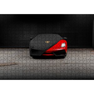 Siyah Örtülü Kırmızı Lamborghini Puzzle Yapboz Mdf Ahşap 500 Parça