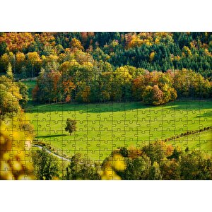 Ormanın Ortasındaki Yemyeşil Arazi Ve Yalnız Ağaç Puzzle Yapboz Mdf Ahşap 255 Parça