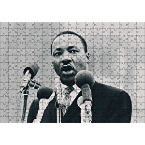 Martin Luther King Ve Mikrofonlar Siyah Beyaz Puzzle Yapboz Mdf Ahşap 255 Parça