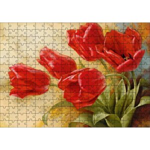 Cakapuzzle Kırmızı Gelincikler Sarı Arka Plan Puzzle Yapboz Mdf Ahşap