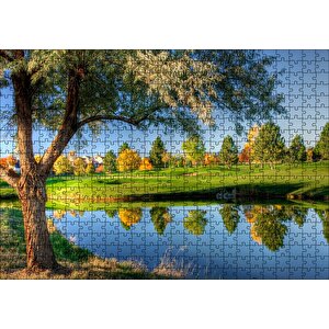 Yeşil Çayırlar Durgun Göl Ve Söğüt Ağacı Puzzle Yapboz Mdf Ahşap 500 Parça
