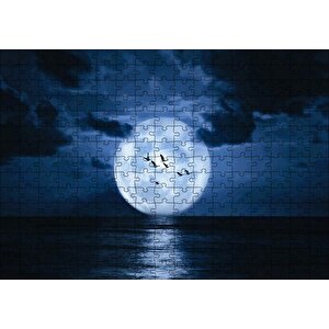 Deniz, Bulutlar, Kuşlar Ve Süper Ay Puzzle Yapboz Mdf Ahşap 255 Parça