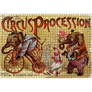 Sirkte Filler Ve Palyaçolar Retro Tablo Puzzle Yapboz Mdf Ahşap 1000 Parça