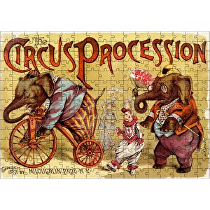 Sirkte Filler Ve Palyaçolar Retro Tablo Puzzle Yapboz Mdf Ahşap 255 Parça