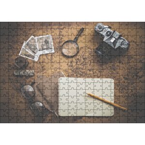 Seyahat Eşyaları Ve Dünya Haritası Puzzle Yapboz Mdf Ahşap 255 Parça