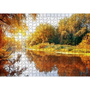 Sonbaharda Ormanın İçindeki Berrak Nehir Puzzle Yapboz Mdf Ahşap 500 Parça